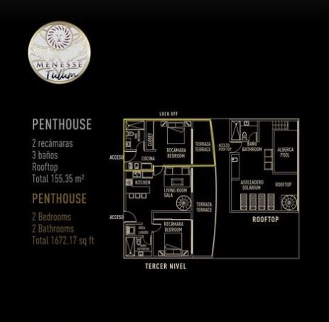 Plano del penthouse de Menesse Tulum 